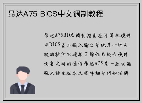 昂达A75 BIOS中文调制教程